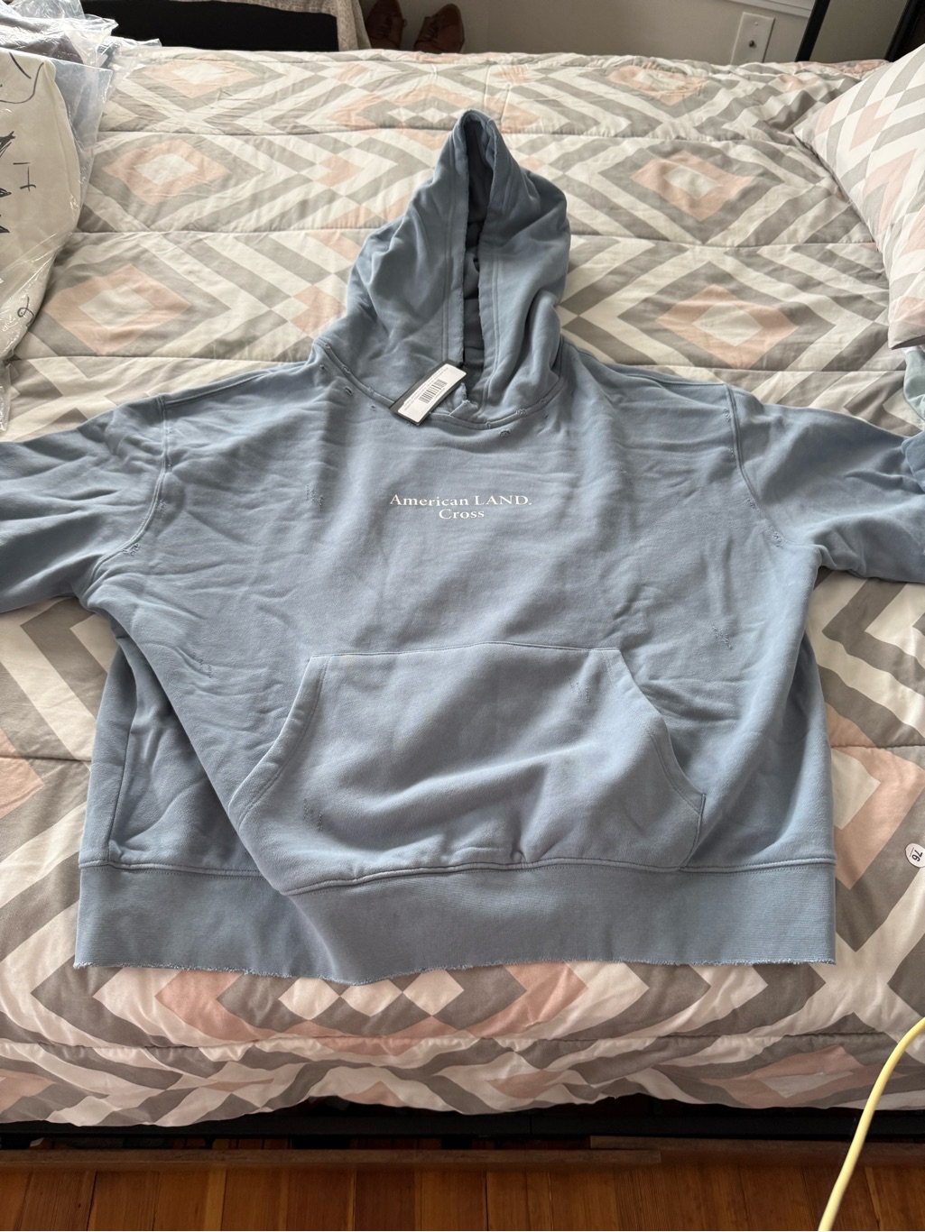 Rta Orien Layered American Land Cross Light Blue Logo Pullover Hoodie